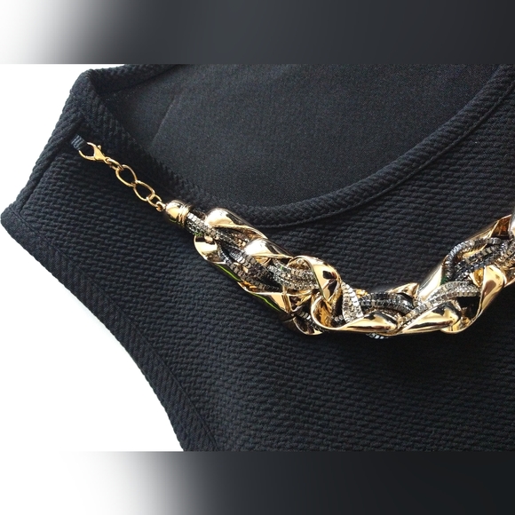 Thalia Sodi Sleeveless Top Black Solid &  Detachable Gold Silver Necklace Chain - Picture 5 of 12